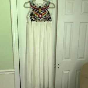 Tribal print white chiffon maxi dress